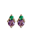 Jumelle Amethyst + Emerald Studs Andrea Bonelli Jewelry 14k Yellow Gold
