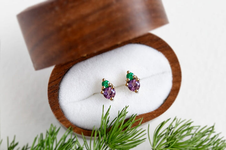 Jumelle Amethyst + Emerald Studs Andrea Bonelli Jewelry 