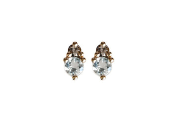Jumelle Aquamarine + Rose Cut Diamond Studs Andrea Bonelli Jewelry 10k Yellow Gold