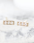 Pave Diamond Bar Studs - 3 Stone Andrea Bonelli Jewelry