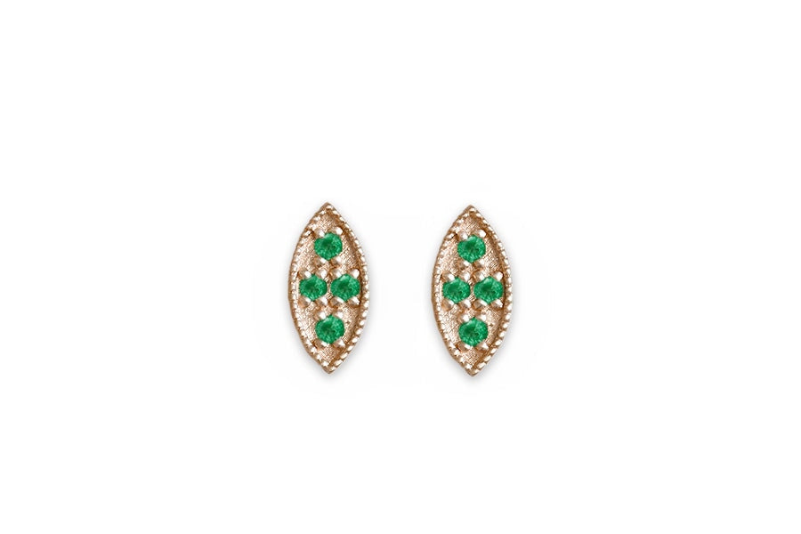 Marquise Emerald Leaf Studs Andrea Bonelli Jewelry 14k Rose Gold