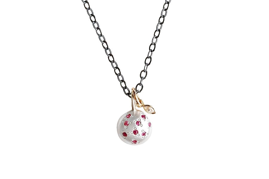 Silver Ruby + Diamond Pebble Necklace Andrea Bonelli 