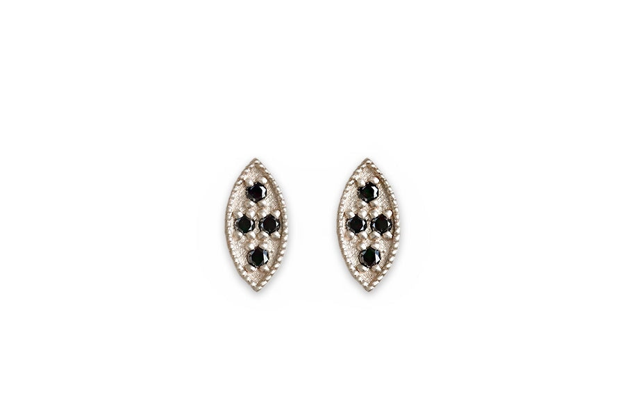 Marquise Black Diamond Leaf Studs Andrea Bonelli Jewelry 14k White Gold