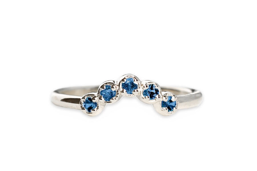 Cinq Blue Sapphire Ring Andrea Bonelli Jewelry 14k White Gold