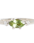 Trine Peridot + Diamond Ring Andrea Bonelli 14k White Gold