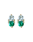 Jumelle Aquamarine + Lab Emerald Studs Andrea Bonelli Jewelry 10k Yellow Gold