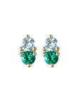 Jumelle Aquamarine + Lab Emerald Studs Andrea Bonelli Jewelry 14k Yellow Gold