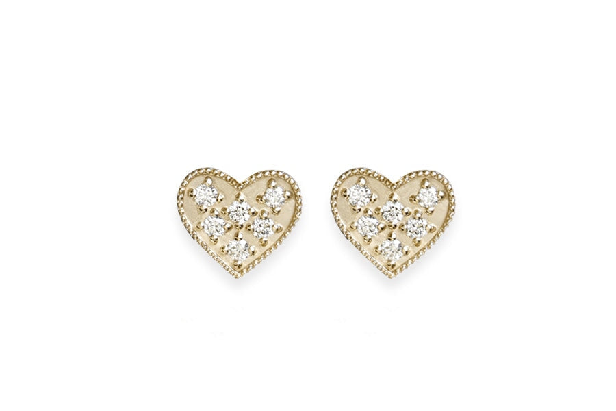 Heart Diamond Studs Andrea Bonelli Jewelry 14k Yellow Gold