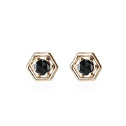 Hexagon Black Diamond Studs Andrea Bonelli Jewelry 14k Yellow Gold