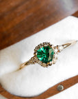 Isobel Halo Lab Emerald Ring Andrea Bonelli Jewelry 