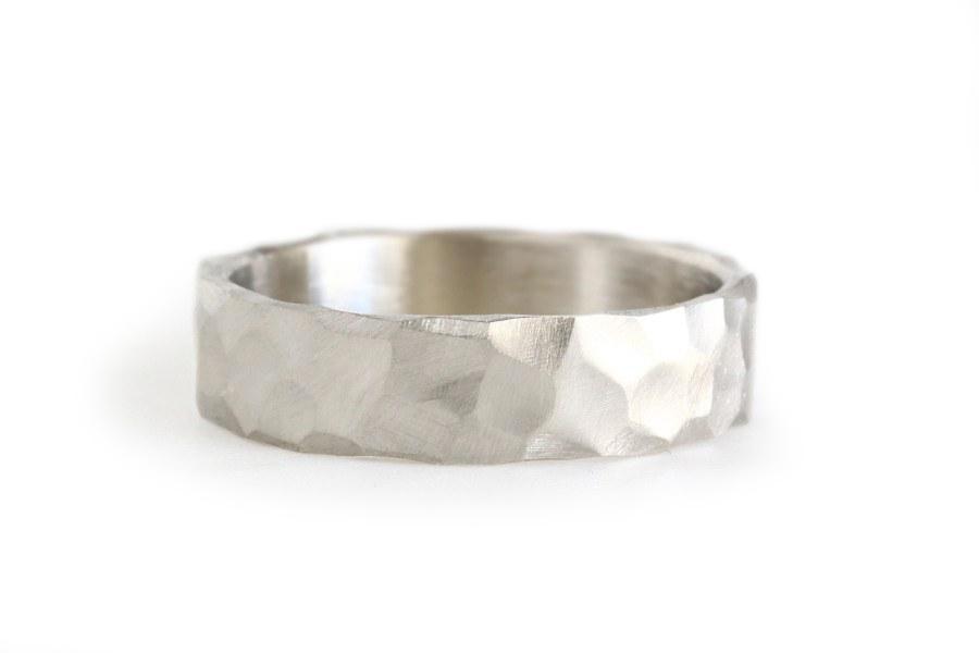 Rustic Carved Band 5mm Andrea Bonelli Jewelry 14k White Gold