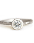 Rustic Carved GIA Diamond Ring Andrea Bonelli 14k White Gold