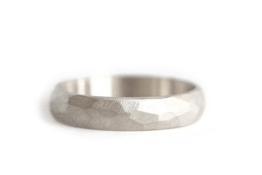 Rustic Faceted Half Round Band Andrea Bonelli Jewelry 14k White Gold