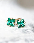 Princess Cut Emerald Studs Andrea Bonelli Jewelry