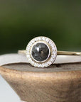 Rose Cut Gray Diamond Halo Ring Andrea Bonelli Jewelry 14k Yellow Gold