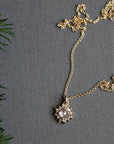 Pink and Gray Diamond Halo Necklace Andrea Bonelli Jewelry