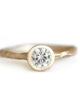 Rustic Carved GIA Diamond Ring Andrea Bonelli 14k Yellow Gold