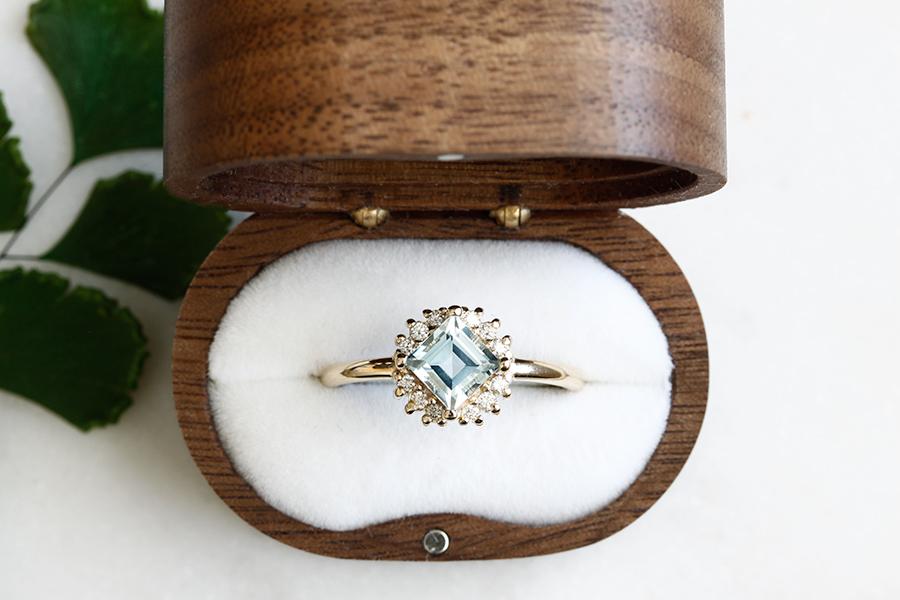 Tavi Halo Aquamarine Ring Andrea Bonelli Jewelry 