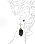 Oxidized Silver + Diamond Leaf Earrings Andrea Bonelli Jewelry 
