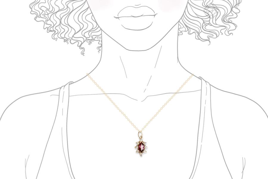 Aura Marquise Garnet Halo Necklace Andrea Bonelli Jewelry 