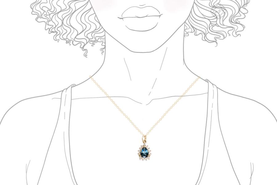 Aura Topaz Pear Halo Necklace Andrea Bonelli Jewelry 