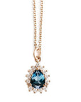 Aura Topaz Pear Halo Necklace Andrea Bonelli Jewelry 14k Rose Gold