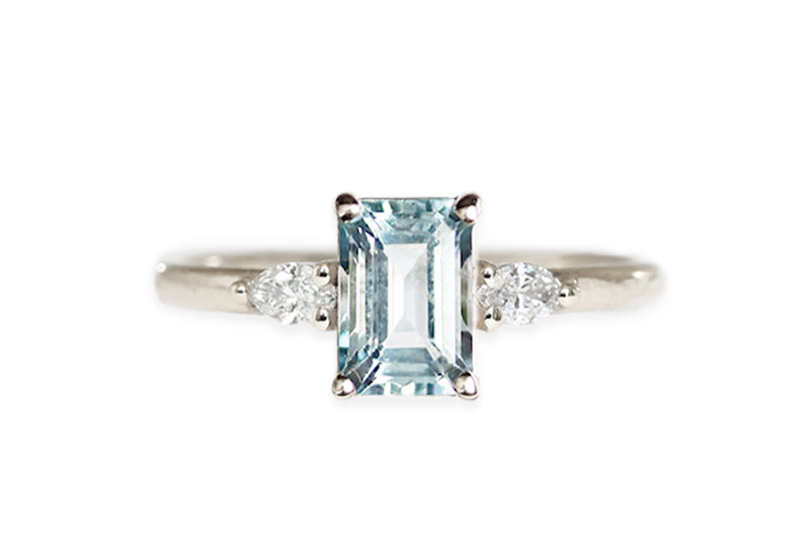 Marina Aquamarine + Diamond Ring Andrea Bonelli 14k White Gold