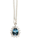 Aura Topaz Pear Halo Necklace Andrea Bonelli Jewelry 14k White Gold