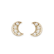 Moon Diamond Studs Andrea Bonelli Jewelry 14k Yellow Gold