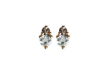Jumelle Aquamarine + Rose Cut Diamond Studs Andrea Bonelli Jewelry 14k Yellow Gold