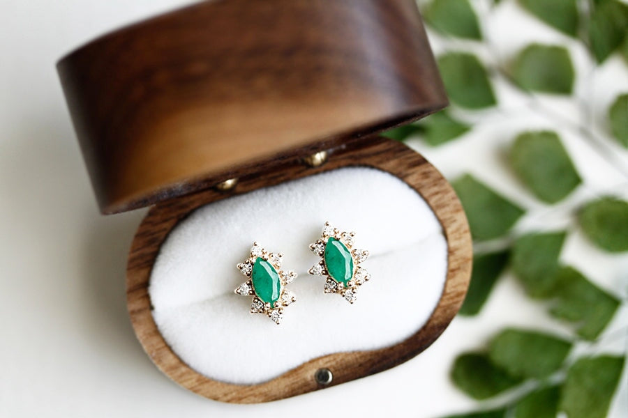 Aura Emerald Halo Studs Andrea Bonelli Jewelry 