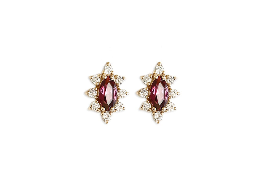 Aura Garnet Halo Studs Andrea Bonelli Jewelry 14k Yellow Gold