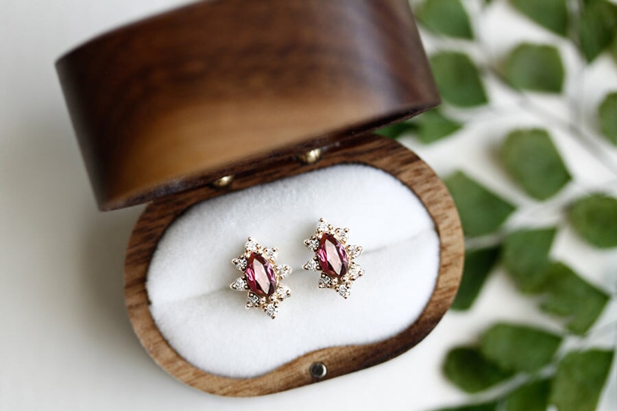 Aura Garnet Halo Studs Andrea Bonelli Jewelry 