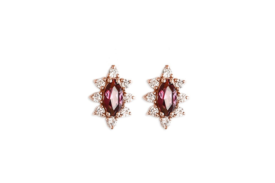 Aura Garnet Halo Studs Andrea Bonelli Jewelry 14k Rose Gold