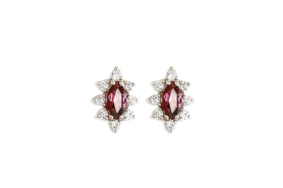 Aura Garnet Halo Studs Andrea Bonelli Jewelry 14k White Gold