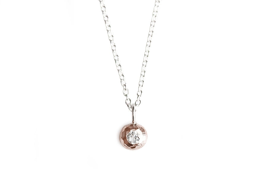 Faceted Gold Pebble + Diamond Necklace Andrea Bonelli 14k Rose Gold + Silver