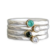 Gemstone and Diamond Stacking Rings Andrea Bonelli Jewelry 14k Yellow Gold and Silver