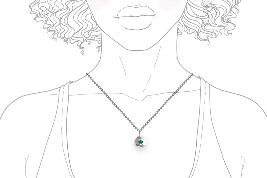 Mixed Metals Faceted Pebble + Emerald Necklace Andrea Bonelli 