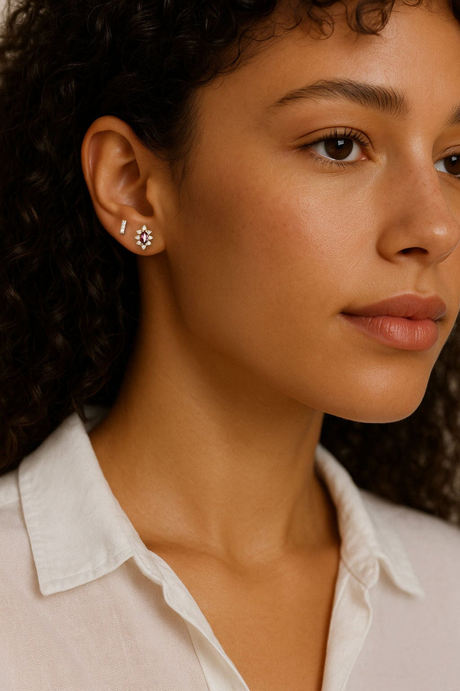 Aura Garnet Halo Studs Andrea Bonelli Jewelry 