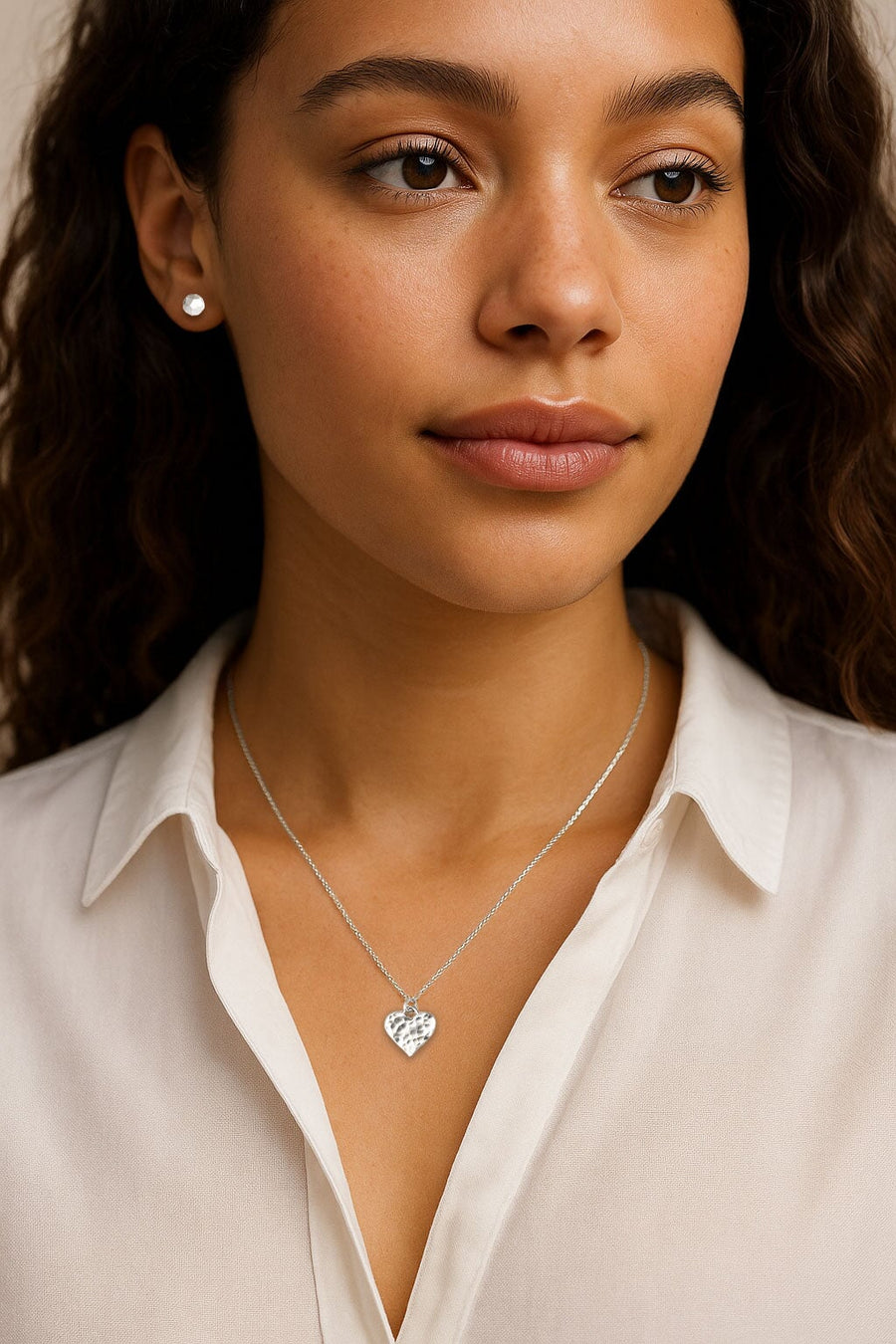 Silver Hammered Heart Necklace Andrea Bonelli 