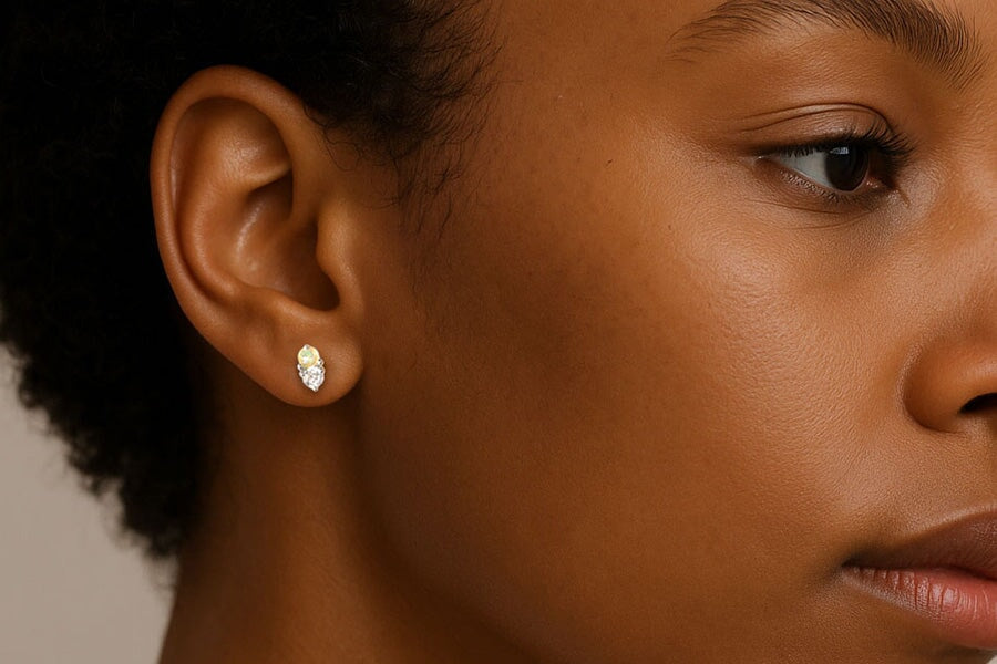 Jumelle Faceted Opal + Moissanite Studs Andrea Bonelli Jewelry 