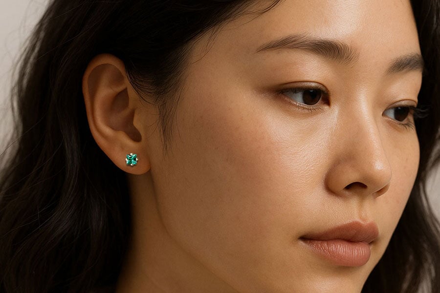 Princess Cut Emerald Studs Andrea Bonelli Jewelry 
