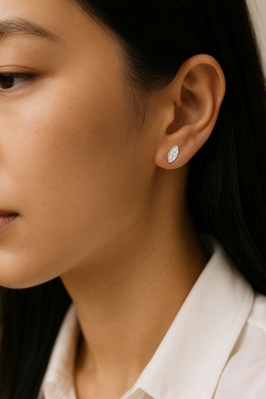Silver Marquise Diamond Leaf Studs Andrea Bonelli Jewelry 