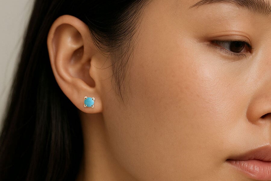 Turquoise Cabochon Studs Andrea Bonelli Jewelry 