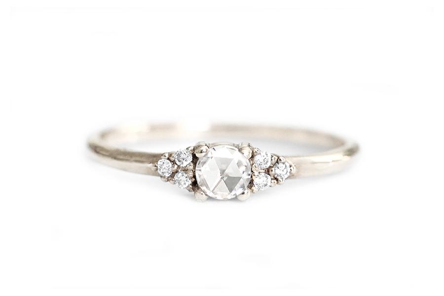 Sora Rose Cut Diamond Ring Andrea Bonelli Jewelry 14k White Gold
