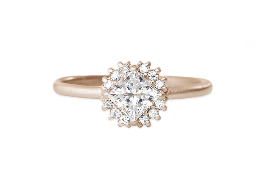 Tavi Halo Moissanite Ring Andrea Bonelli 14k Rose Gold