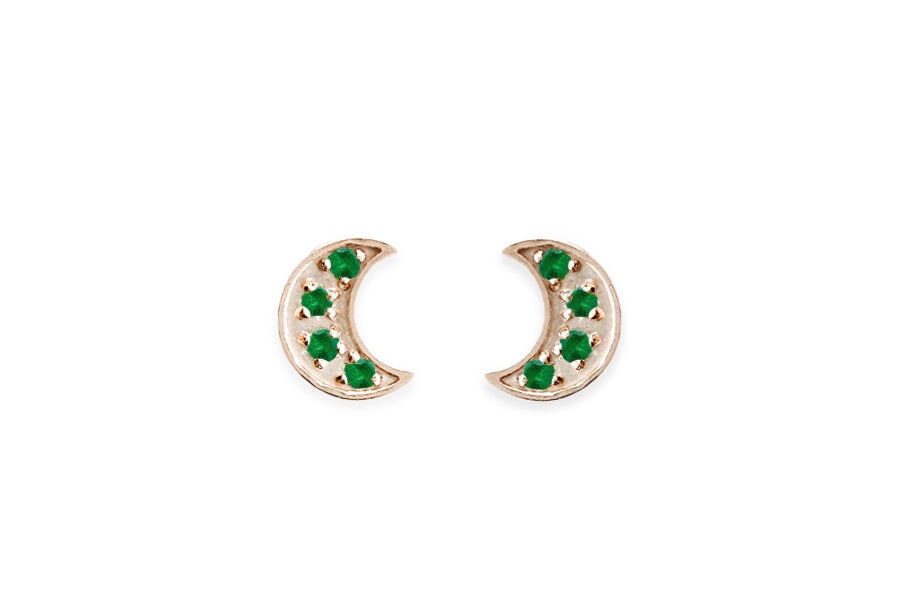 Moon Emerald Studs Andrea Bonelli Jewelry 14k Rose Gold