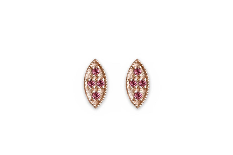 Marquise Garnet Leaf Studs Andrea Bonelli Jewelry 14k Rose Gold