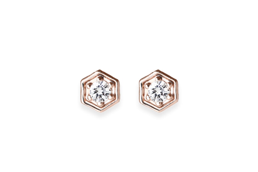 Hexagon Diamond Studs Andrea Bonelli Jewelry 14k Rose Gold