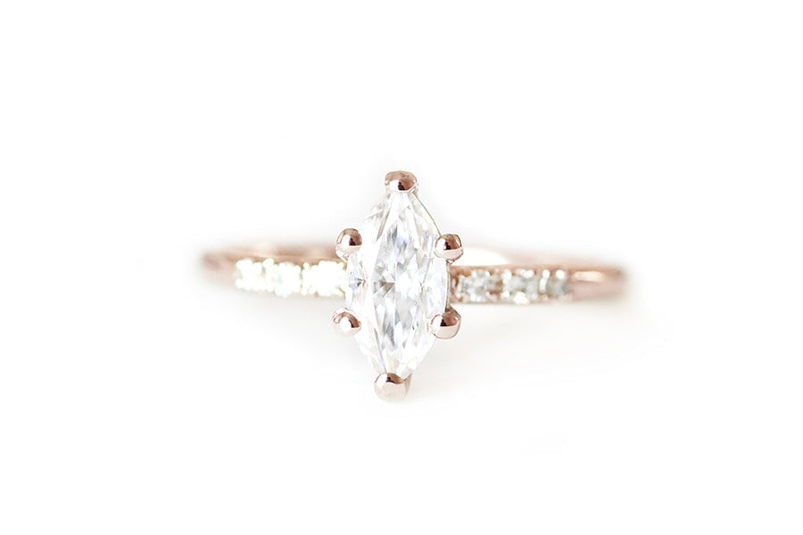 Tryst Marquise Moissanite Ring Andrea Bonelli Jewelry 14k Rose Gold